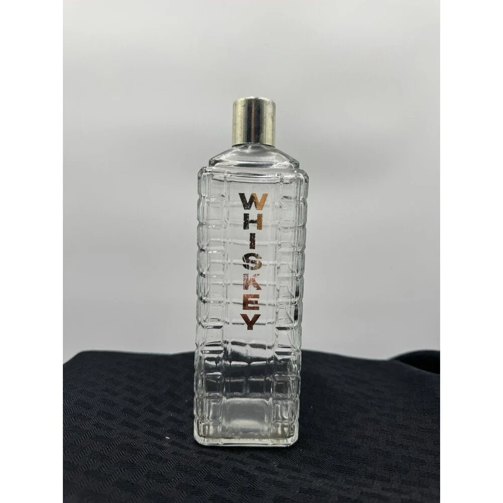 Vintage Karoff Mid-Century MCM Waffle Glass Whiskey Liquor Decanter